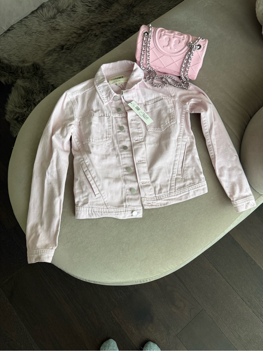 PRETTY IN PINK BUNDLE - L’AGENCE Light Pink Denim Jacket TORY BURCH bag